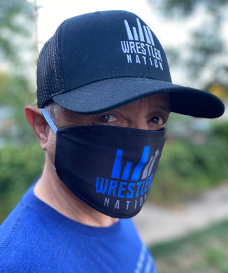 Black Mask w/ Blue and Grey Wrestler Nation Logo*